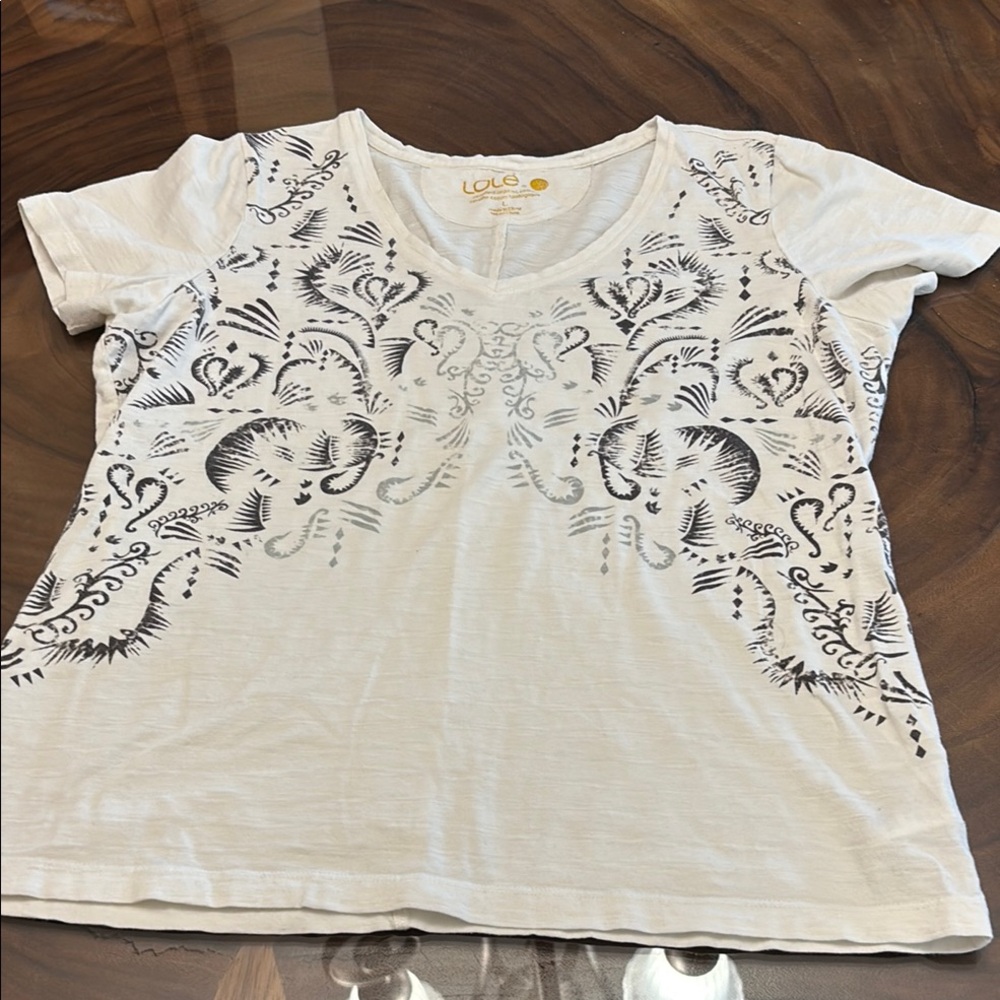 Lole Graphic White and Black Short Sleeve Cotton Tee